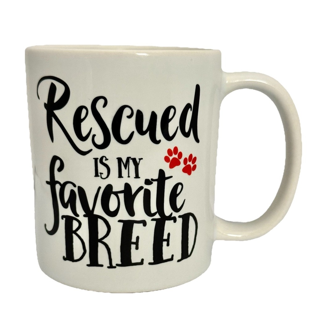 " Rescue Is My Favorite Breed" Coffee Mug Cup White Rescue Dog Lovers